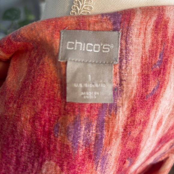 Chico’s Womens Linen Tunic Wedge Dress Size 1 Medium Ikat Beach Coverup Tunic - Picture 2 of 8